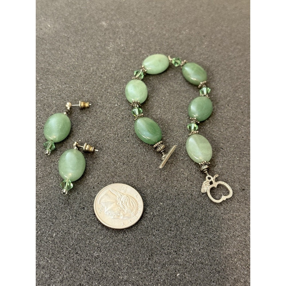 Handcrafted Green Aventurine Style Stone Toggle Bracelet & Earring Set 27.2g
